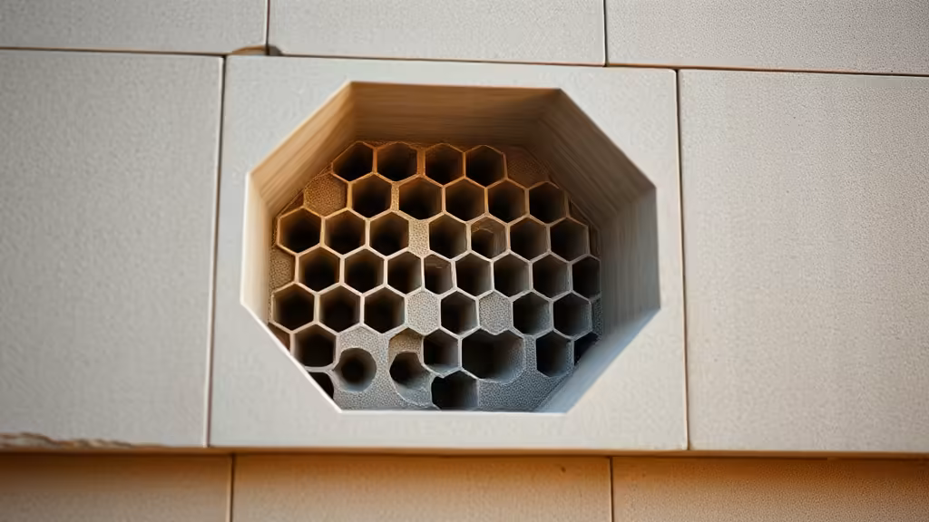 cross-section of 3D printed concrete wall with honeycomb lattice internal struct