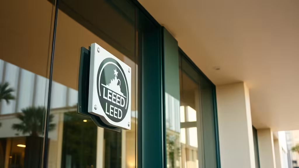 certificacao-leed-gbc-brasil-guia-proprietarios-fal-01 LEED certified modern green building facade with sustainability plaque glass ext